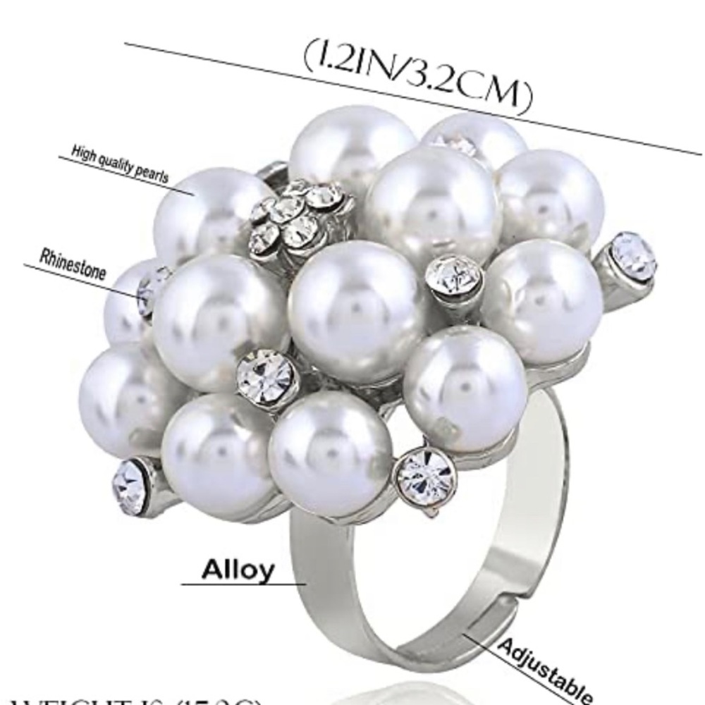 Boho Pearl Rings Wedding Beach Rhinestone Ring - Picture 4 of 4